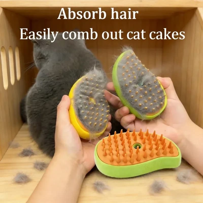 Spazzola Elettrica 3-in-1 USB con Funzione Vapore per Massaggio e Toelettatura di Cani e Gatti, Riduce la Perdita di Pelo