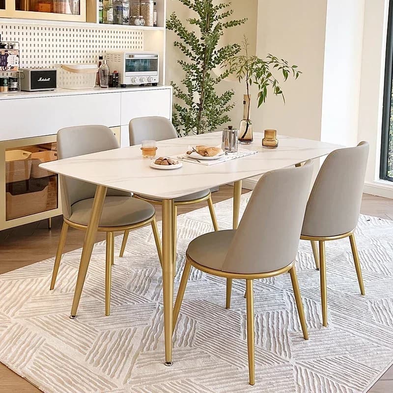 'Italian Dine Gamba in metallo Tavolo con piano in marmo Mobili moderni per sala da pranzo Tavolo da pranzo in pietra Tavolo e sedie da ristorante