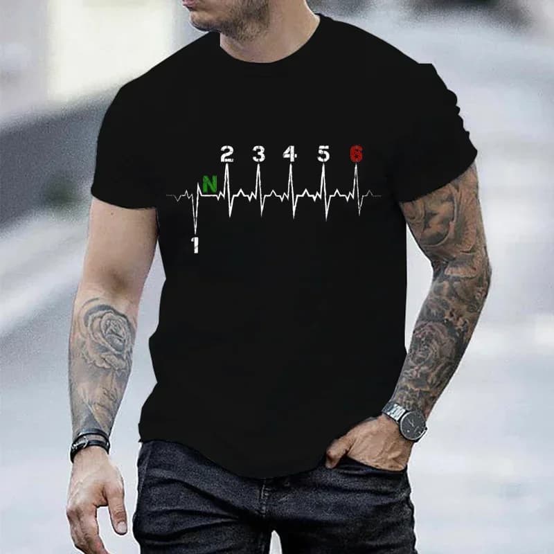T-Shirt da uomo di marca moto Gear Shift 1 n23456 Heartbeat Ekg Pulse Print T Shirt da uomo Teeshirt Tshirt magliette a maniche corte da uomo