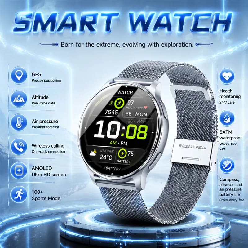 NEW Smart Watch GPS Precise Positioning Sport Mode Waterproof Compass Altitude Air Pressure Heart Rate Wireless Call Smart Watch