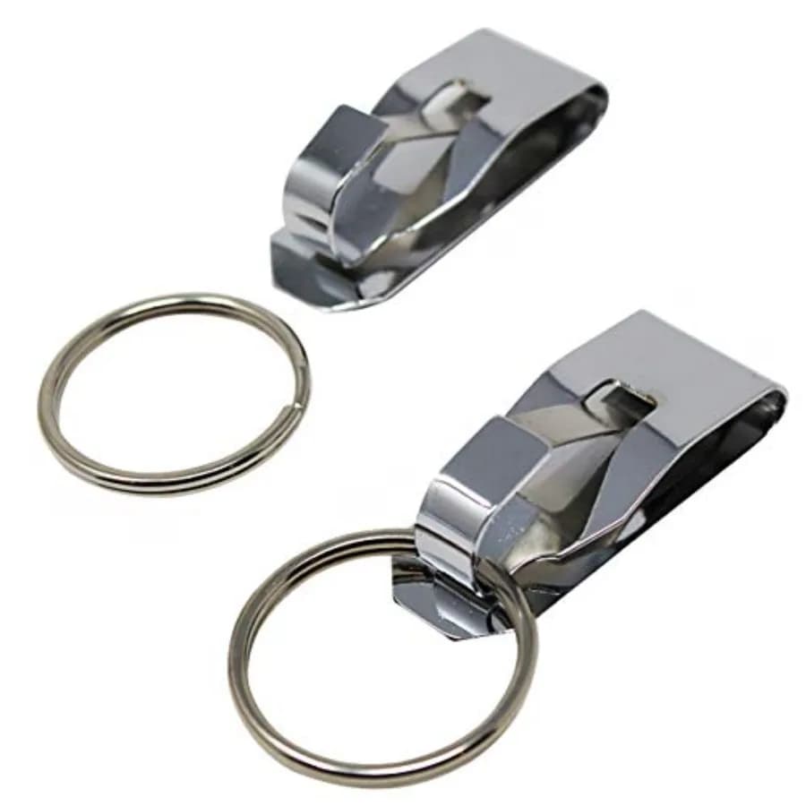 Secure Belt Clip Key Holder with Metal Hook and Heavy Duty 1 1/4 Inch Keychain Ring - Metal Key Chain Keeper for ID Badge/Key