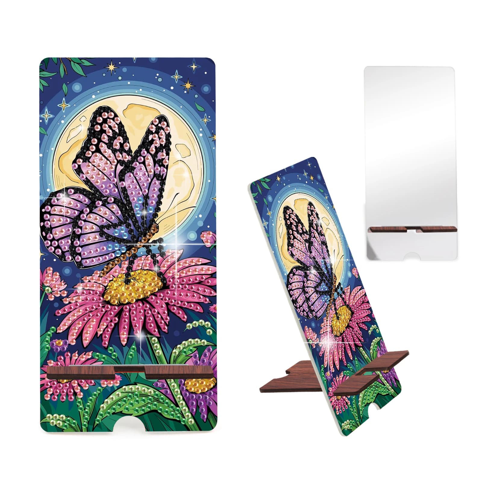 Kit supporto per telefono con pittura diamante, design a farfalla Supporto per telefono con arte diamante fai da te e base a specchio per regalo creativo fatto a mano