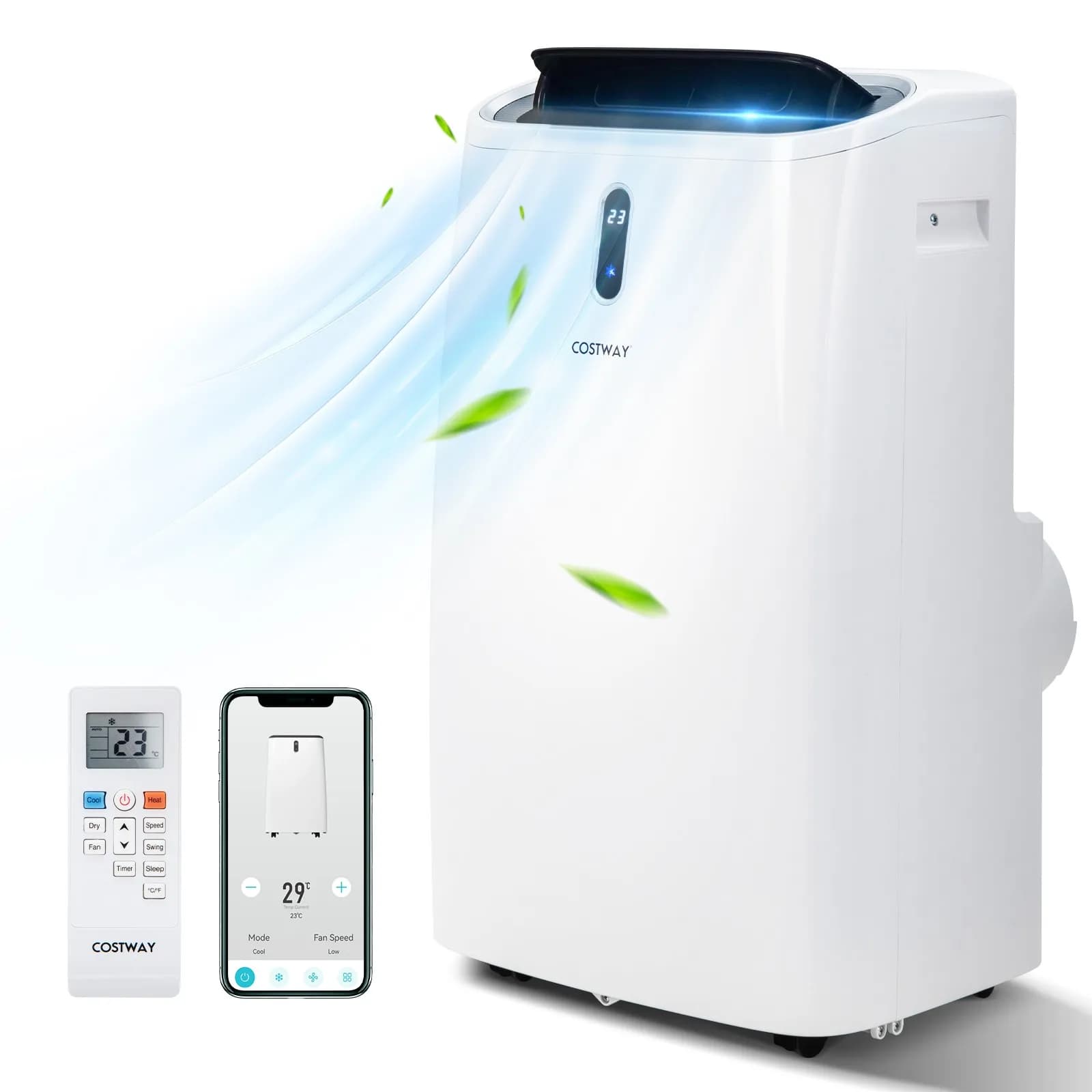Condizionatore d'Aria Portatile 4-in-1 da 14000 BTU, Raffreddamento, Deumidificatore, Riscaldatore, Ventilatore, Bianco