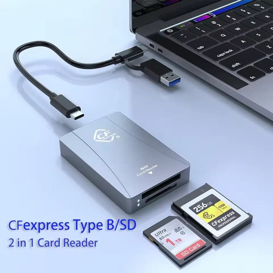 Lettore di schede SD CFexpress tipo AB 2 in 1 Lettore CF Express con cavo USB C Adattatore per scheda di memoria per Android/Windows/OS per SLR