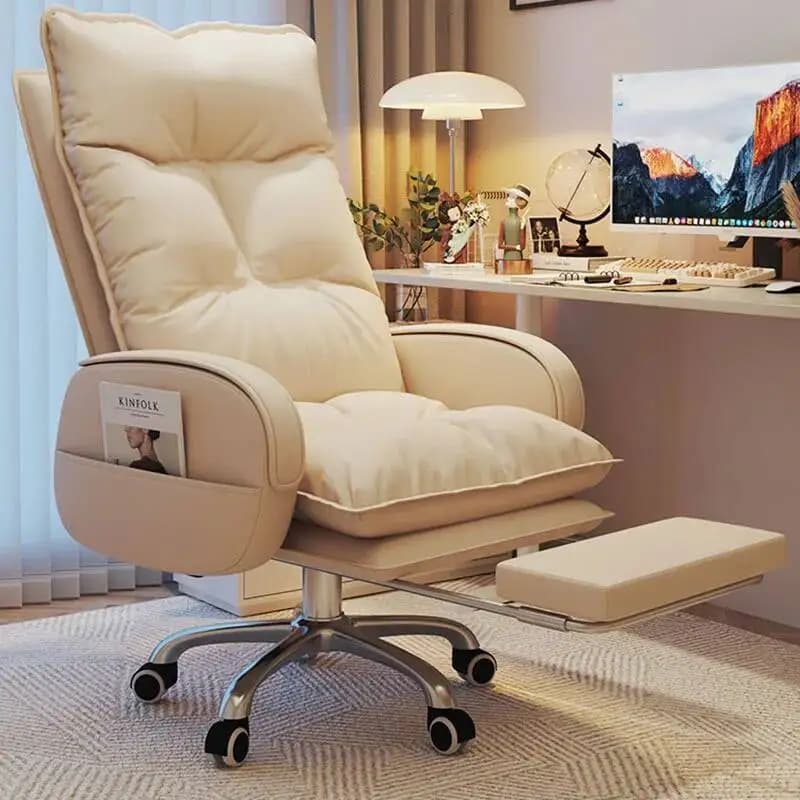 Sedie da gioco girevoli in pelle color crema di lusso Sedia relax pigra Sedia a dondolo reclinabile dal design nordico Mobili per soggiorno