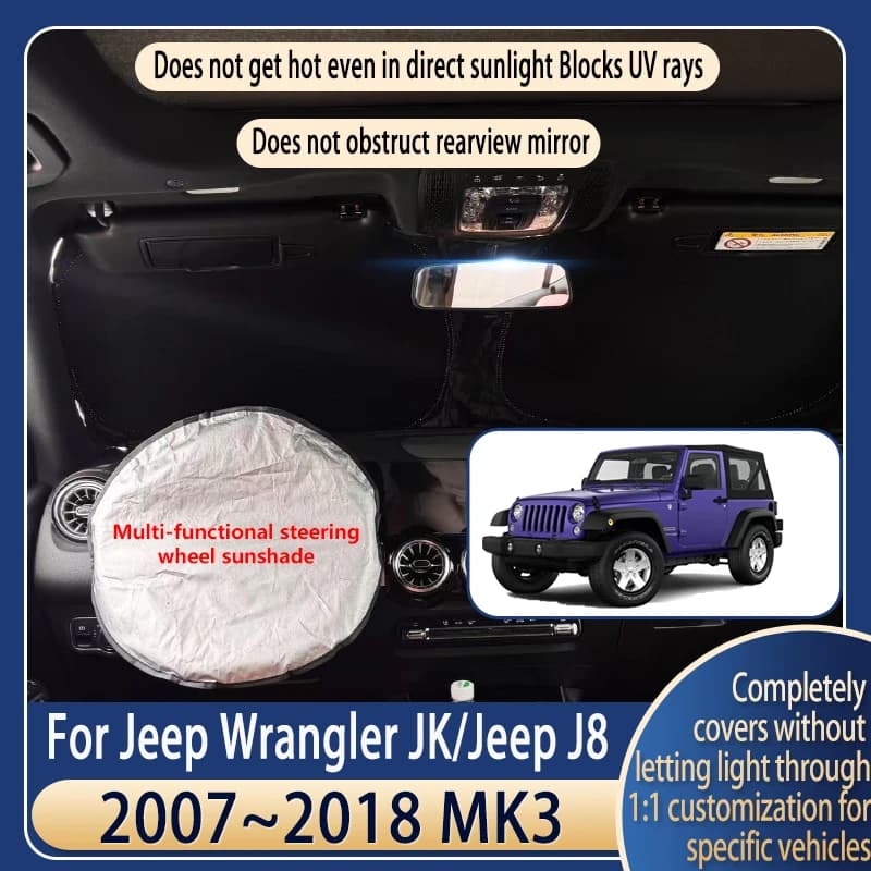 Parasole per Volante Auto per Jeep Wrangler 2007~2018, Accessorio Estivo Rinfrescante, Isolante Termico per Parabrezza Anteriore