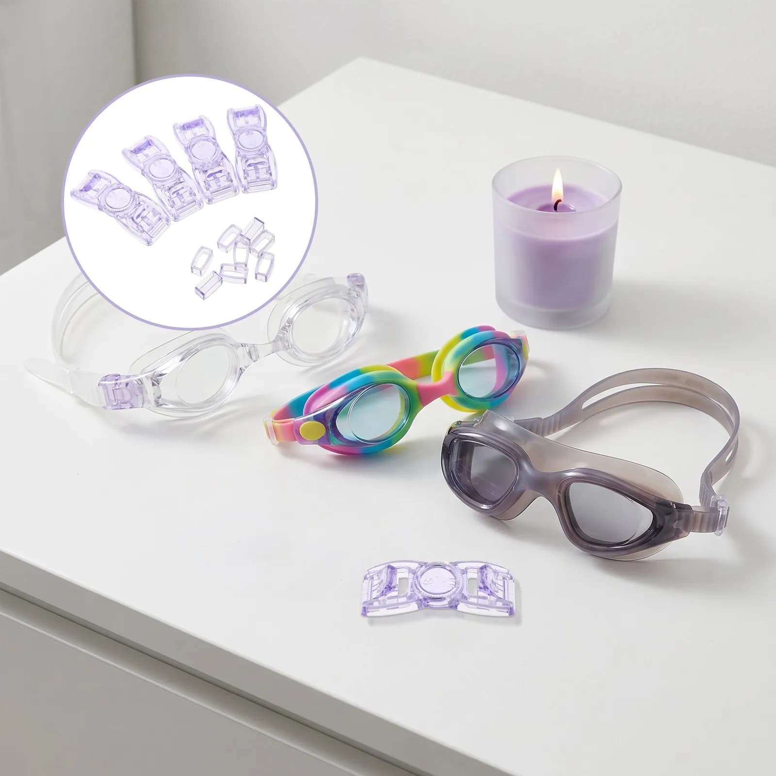4Pcs Swim Goggle Strap Connectors Plastic Interlocking Snap Buckle Replacement Clips Secure Headband Accessories Purple