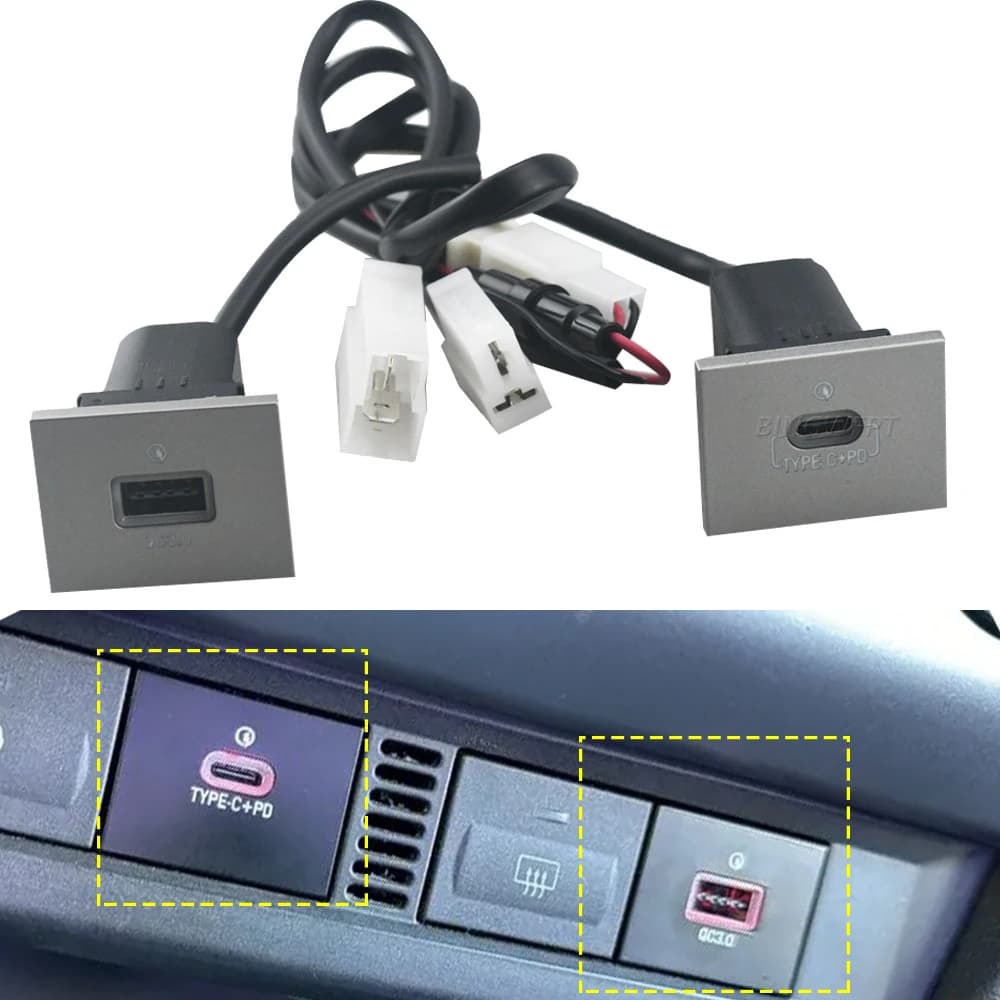 USB Charger for Auto Silver PD Fast Charging QC3.0 button Auto Phone Charging Adapter for Ford Focus 2 mk2 2009 2010 2011 accessories