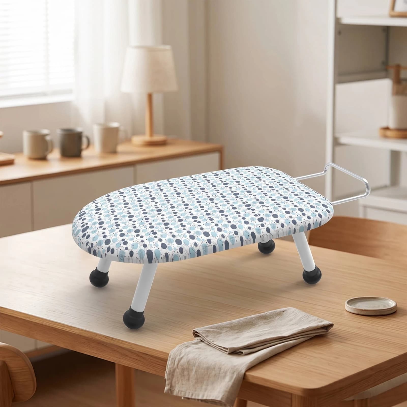 Foldable Ironing Board with Padded Surface Small Portable Ironing Board with Floral Cover Smooth Non-Slip for Apartment Dwellers