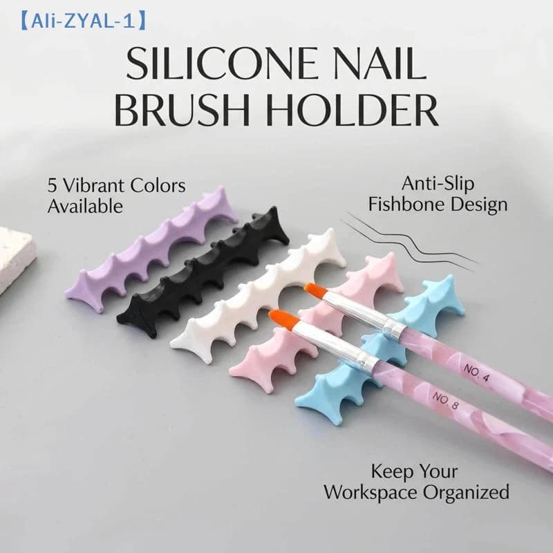 【ZYAL-1】Silicone Fishbone Nail Pen Holder Brush Rack Shelf UV Gel Brush Display Stand Makeup Painting Pen Rest Organizer Stander