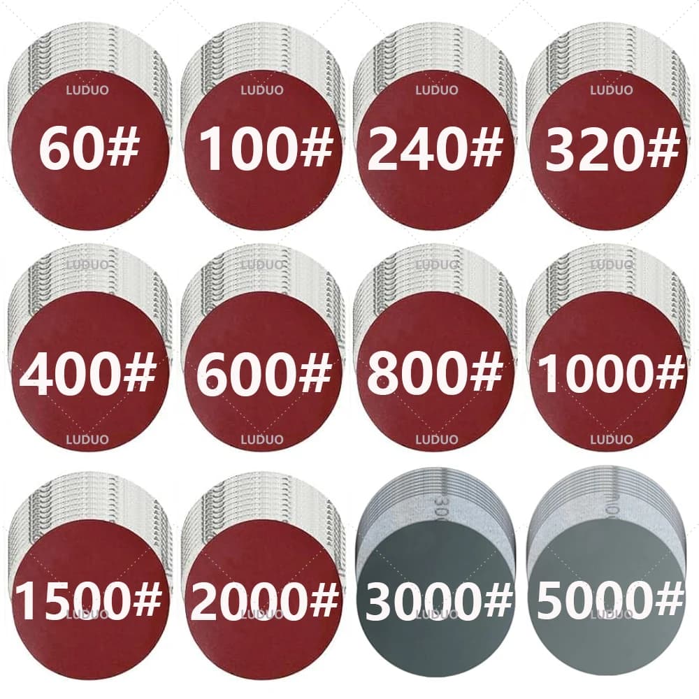 Set di fogli di carta vetrata rotonda con disco abrasivo da 3/4/5/6/7 pollici Tampone per lucidatura per carta abrasiva per lucidatura per auto