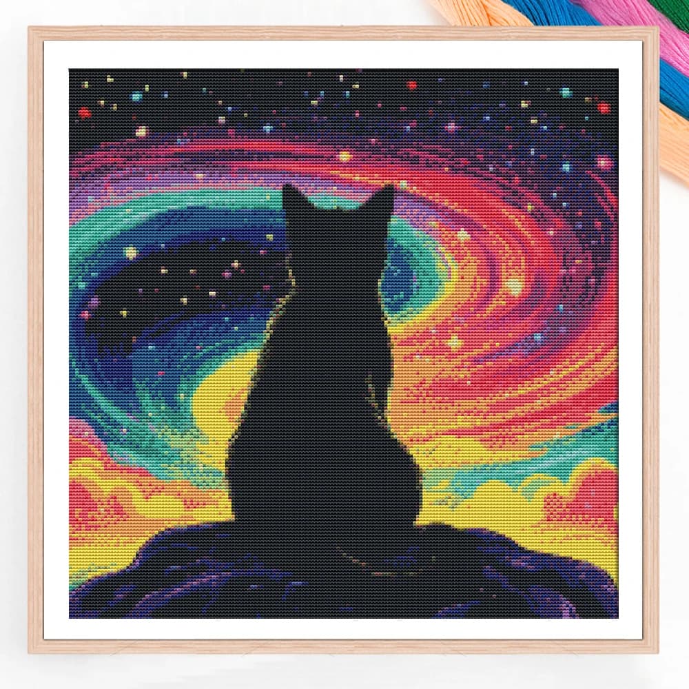 New Cross Stitch Starry Sky Cat 11ct Needlework Full Embroidery Animal Landscape Printed Canvas Handmade Gift
