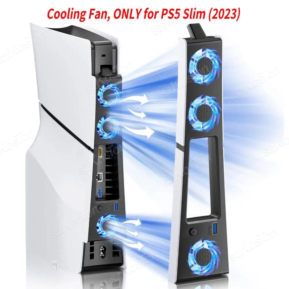 Ventola di raffreddamento per PS5 Slim Digital & Discs Edition Sistema di raffreddamento silenzioso con 3 ventole Porta USB 3.0 per accessori console PS5 Slim