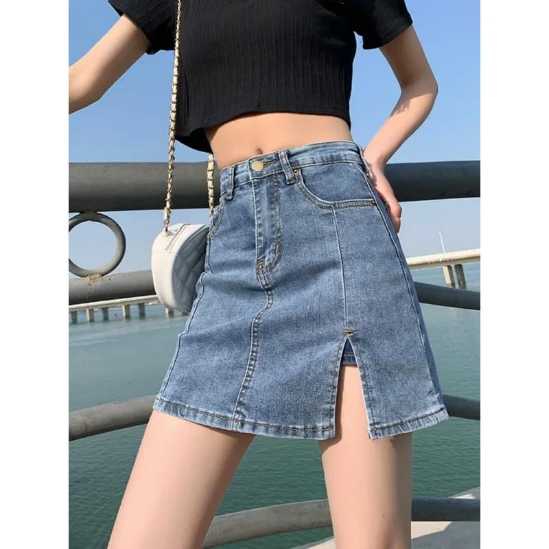 Women's Skirt High Waist Denim A Line Summer New Arrival Casual Short Flared Hem Fashion Solid Color Cute A Line