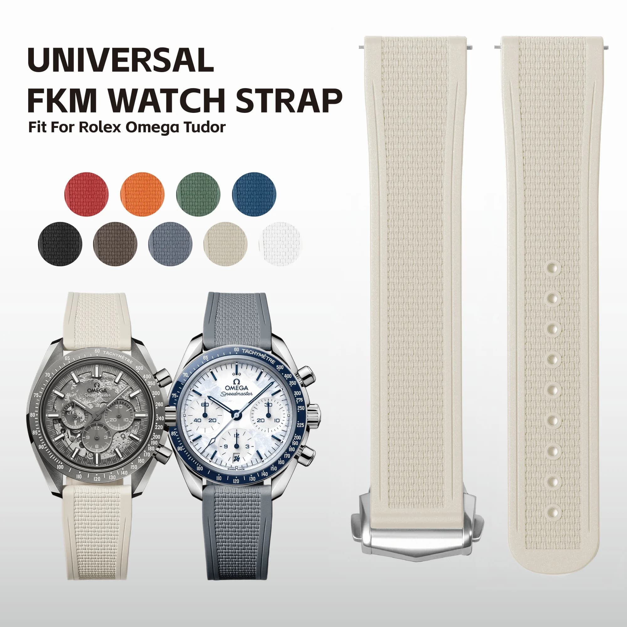 FKM Rubber Watch Strap with Deployant Clasp Universal Quick Release Replacement Strap for Men Women Dustproof Sweat-proof