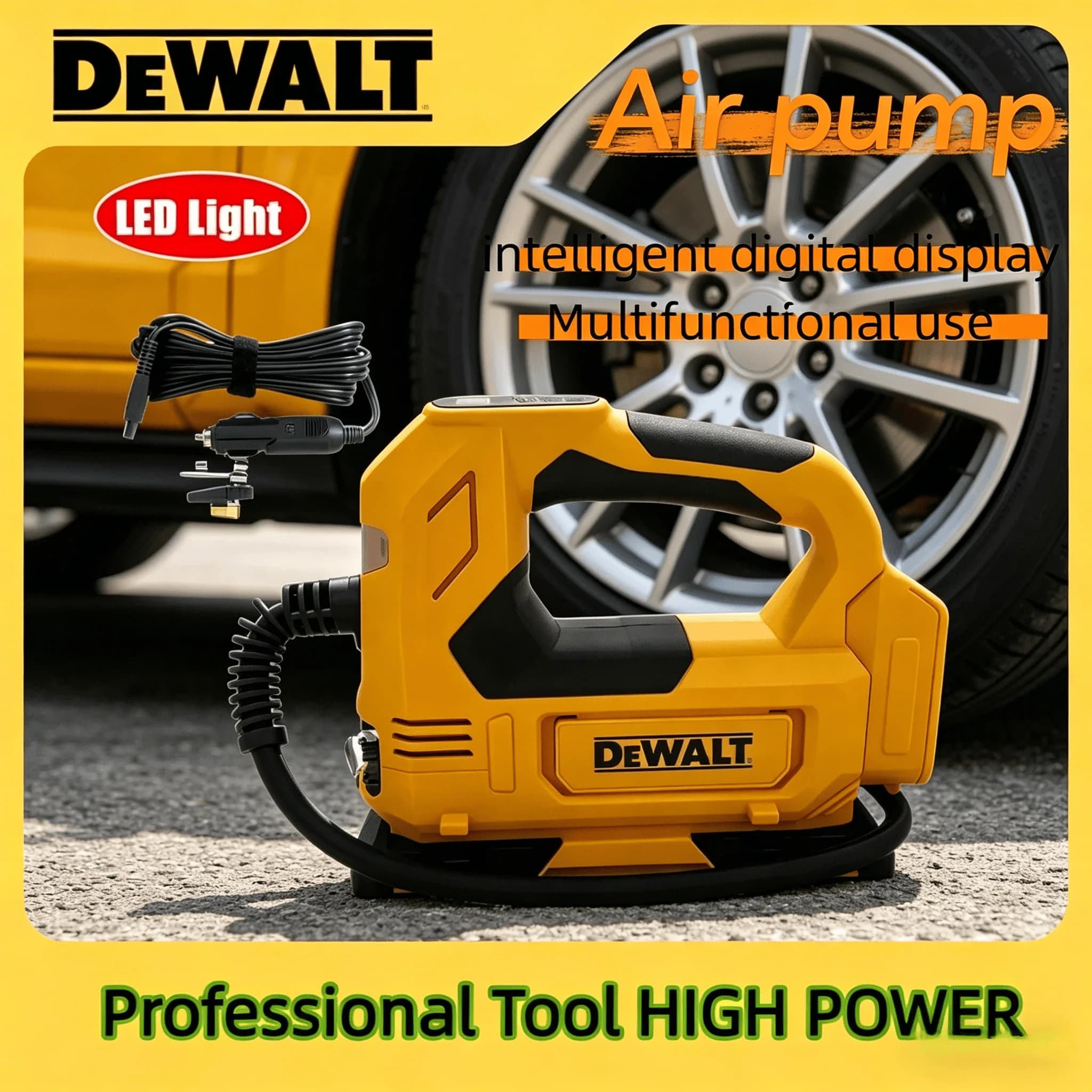 Compressore d'aria portatile senza fili DeWALT 18V 20V, gonfiatore per pneumatici, compressore elettrico per auto, moto, bicicletta, utensile elettrico ricaricabile
