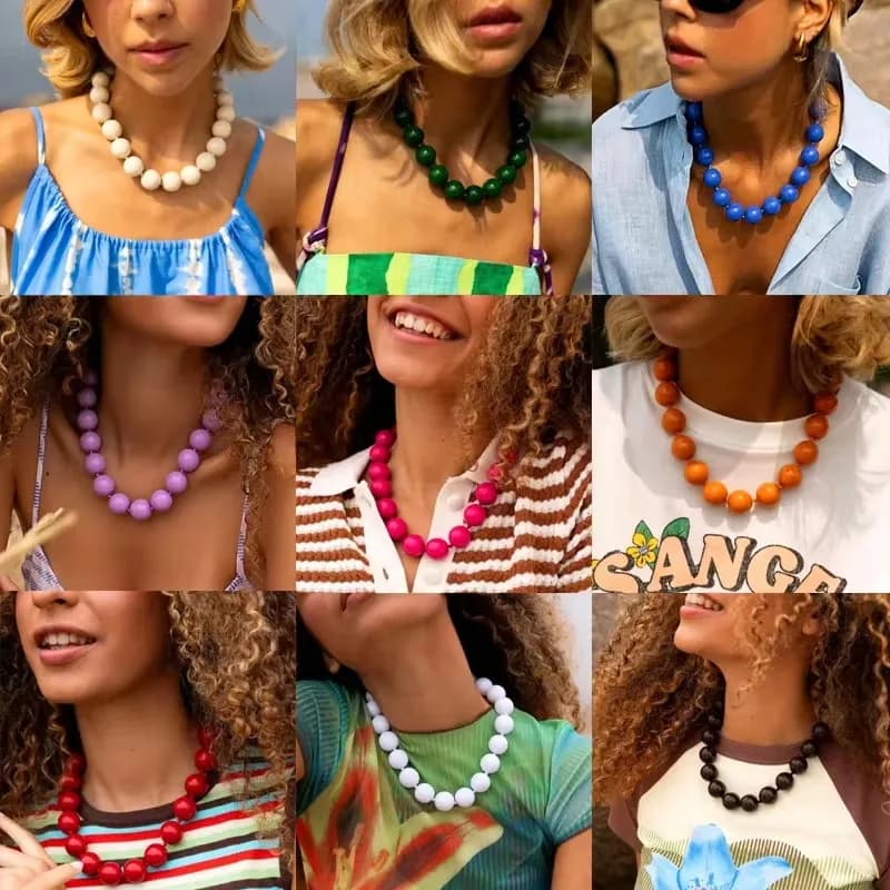 Tocona New Colorful Big Bead Choker Nekclace for Women Personality Punk Resin Holiday Jewelry Accessories Wholesale Gift