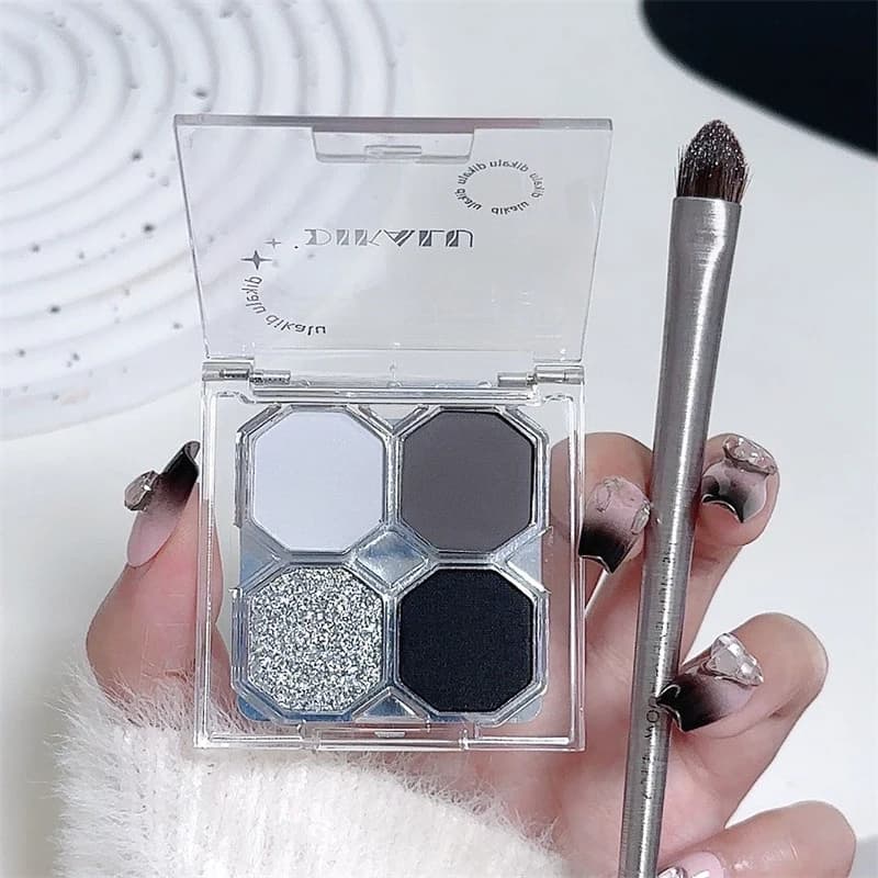 DIKALU Palette di ombretti punk smokey a 4 colori Palette di ombretti opachi luccicanti Palette di trucco per occhi neri grigi toni freddi