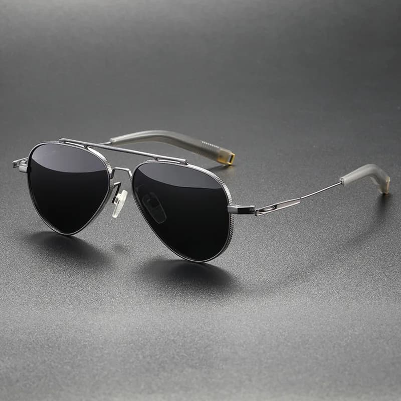 Vintage Pure Titanium Industrial Style Double Bridge Polarized Sunglasses Men Classic Pilot Shades UV Driving Travel Sun Glasses