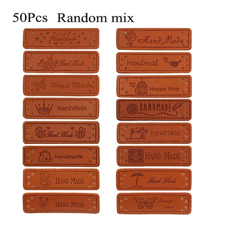 50 pezzi etichette per indumenti marroni fatte a mano etichette etichette in pelle PU per borse jeans scarpe che fanno forniture 1,5 * 5 cm