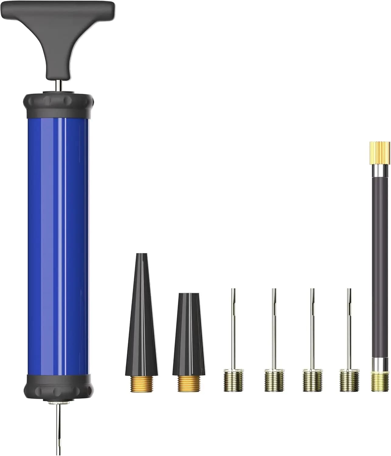Portable air pump with 4 needles, 2 nozzles and pipe for basketball, football, volleyball
