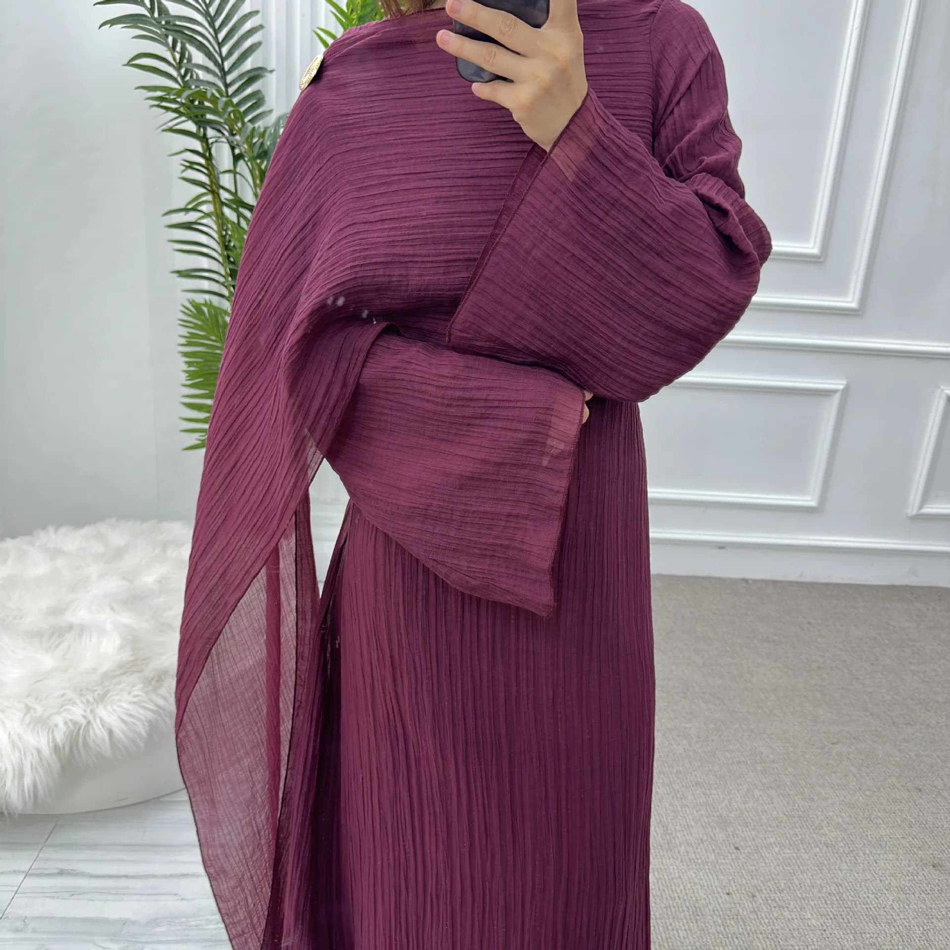 Eid Abaya with Shawl Set Winkle 2 Layers Moslem Women's Dresses modest Dubai Luxury Party Dress Ramadan Islam Clothing