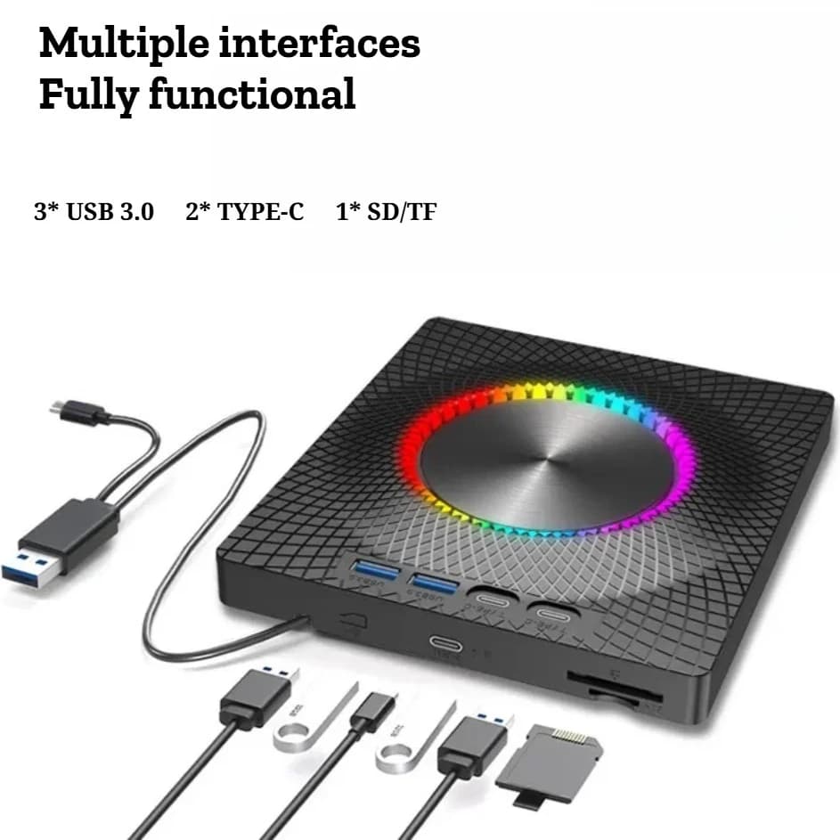 Unità Ottica Esterna 7-in-1 per Laptop PC USB 3.0 Type-C Lettore BD CD DVD-RW Portatile con Slot per Schede TF/SD