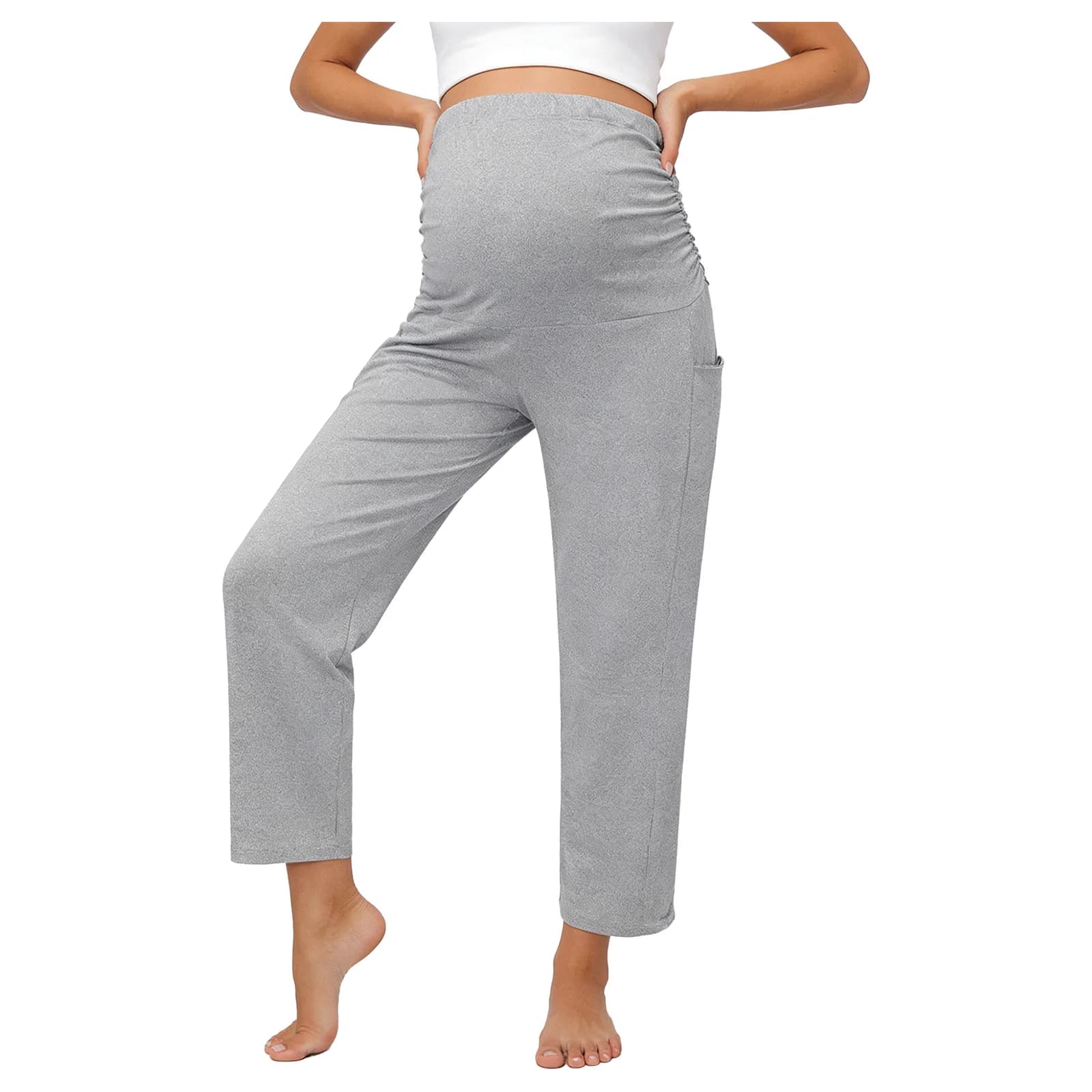 Pantaloni da yoga per donne in gravidanza, leggings a vita alta con elastico sopra la pancia, con tasche, costume sportivo per pilates