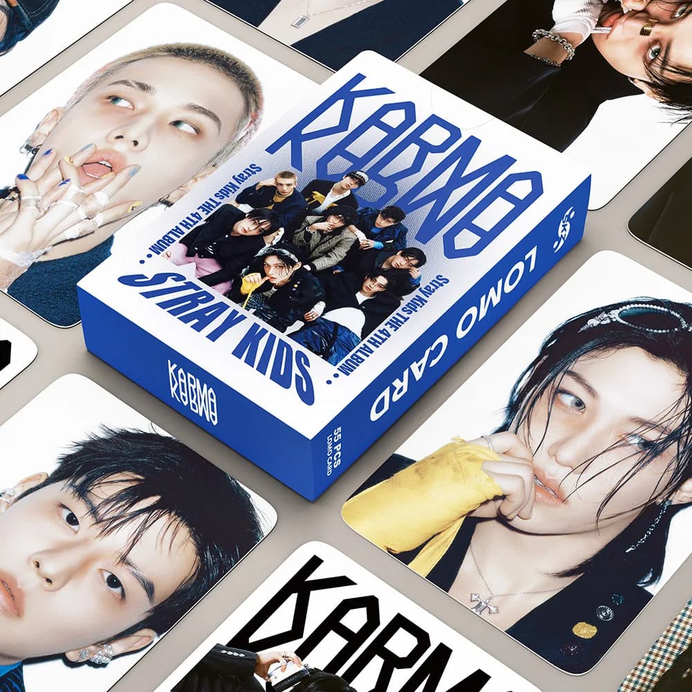 55 pezzi di carte collezionabili Stray Kids album KARMA, piccole carte SKZOO Felix, carte fotografiche commemorative LOMO, carte da collezione per fan.