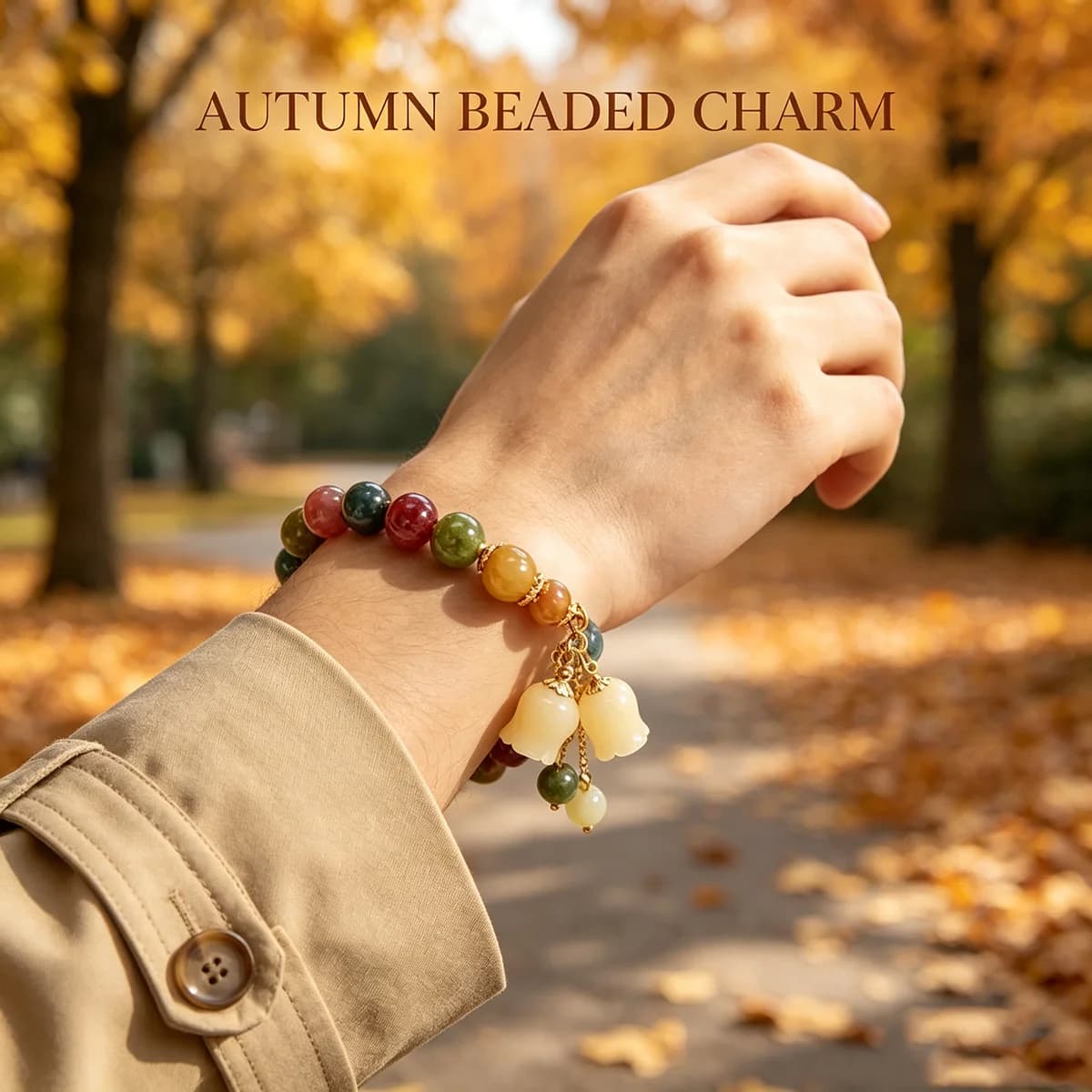 Vintage Antique Style Beaded Bracelet, Chinese Multi Gemstone Wristband with Carved Lily of The Valley Pendant, Retro Heirloom Aesthetic Jewelry Gift for Classic Fashion Lovers