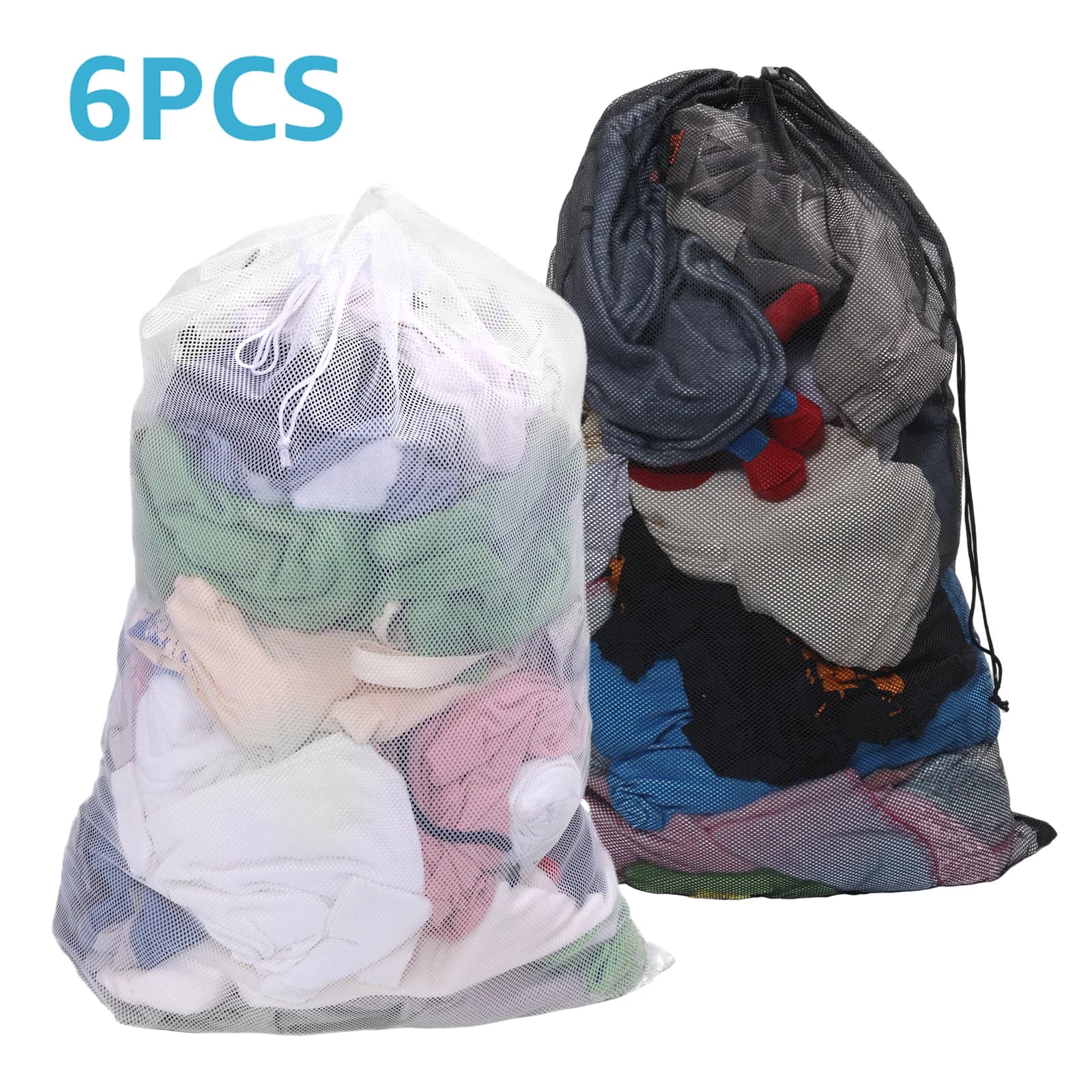 6 pieces large size mesh bag for laundry closure with coulisse pocket for washing mesh anti-deformation for washing machine clothes bag for washing