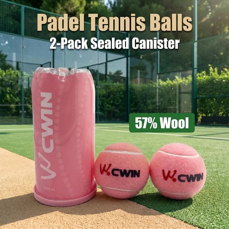 CWIN Pink Padel Tennis Balls 2-Pack Sealed Can 57% Wool Standard 58g Training Tennis Balls Padel Accessories for Practice