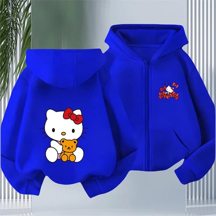 Felpa con cappuccio con zip Autumn Winter Sanrio Company Ltd Kitty White in cotone con stampa cartoon, bella e alla moda per il ritorno a scuola per bambini