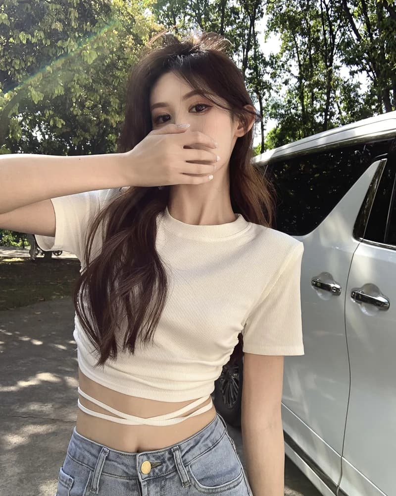 Cool Girl Dance Short Sleeve T-Shirt Jazz Sweet Spicy Jump Rope Girl's Group Tie Top Cotton Blend Korean Style Slim Fit
