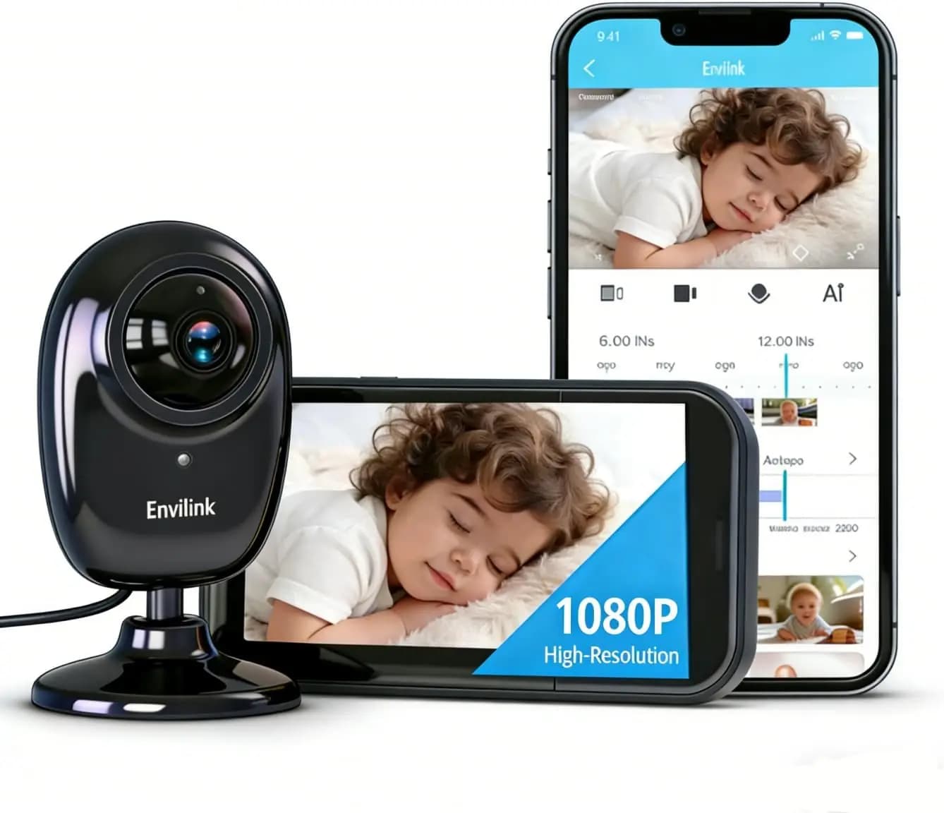 Baby Monitor HD 1080P con Telecamera, Visione Notturna, Comunicazione Bidirezionale, Batteria a Lunga Durata e Ampio Raggio per Uso Domestico