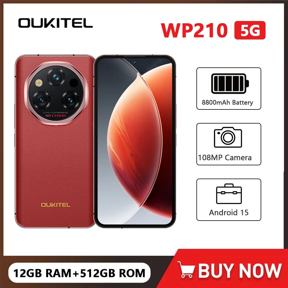 OUKITEL WP210 Smartphone robusto 5G Android 15 MTK 8200 6,7 pollici 12GB RAM 512GB ROM Telefoni cellulari 108MP 8800mAh 45W Cellulare NFC