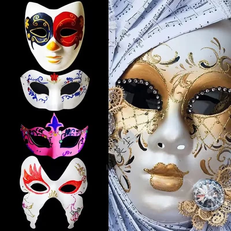Maschere Bianche in Carta, Maschere per Feste in Maschera, Maschere Artigianali per Mardi Gras, Maschere Bianche da Dipingere, Maschere per Feste a Tema Pop-culture