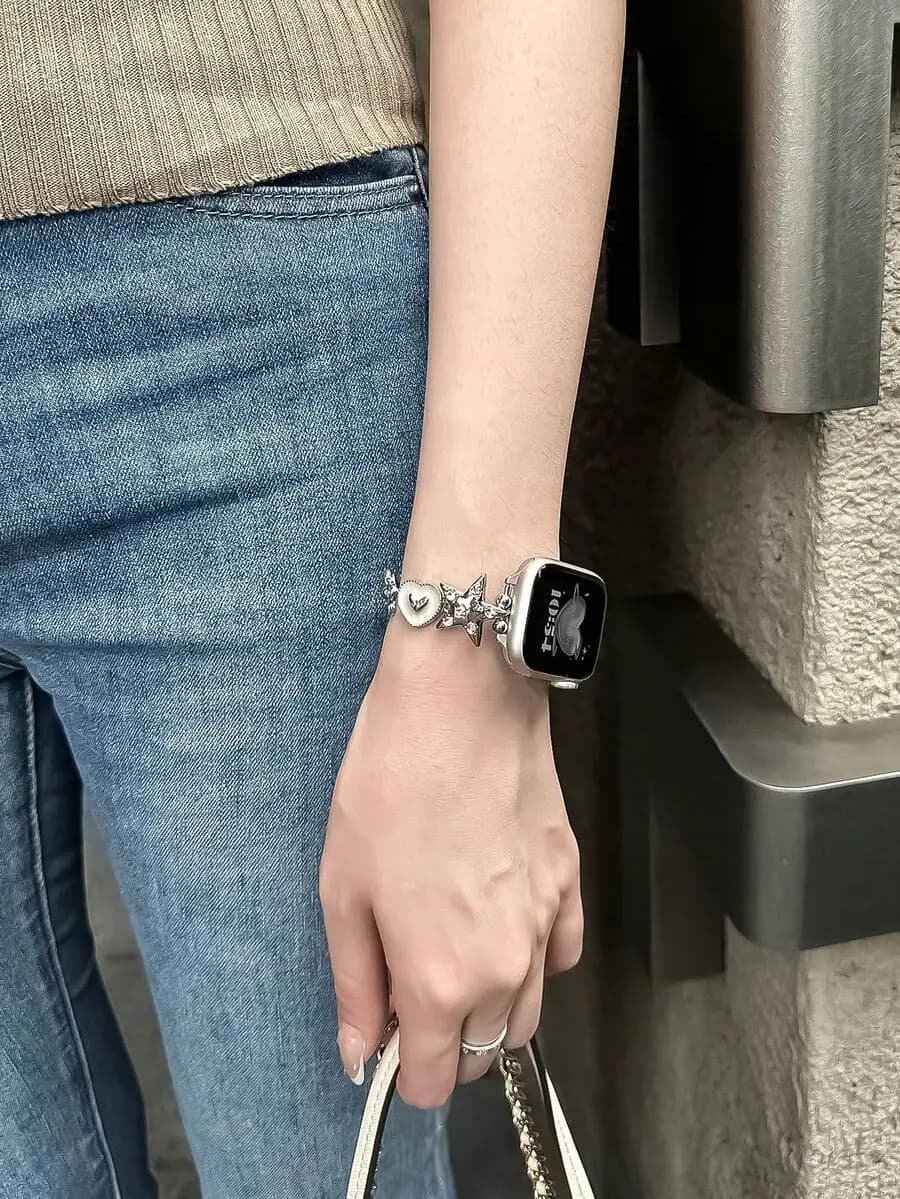 Bohemian Style Heart & Star Pattern Watch Band, Compatible With Apple Watch 38mm 40mm 41mm 42mm 44mm 45mm 46mm 49mm, Handmade