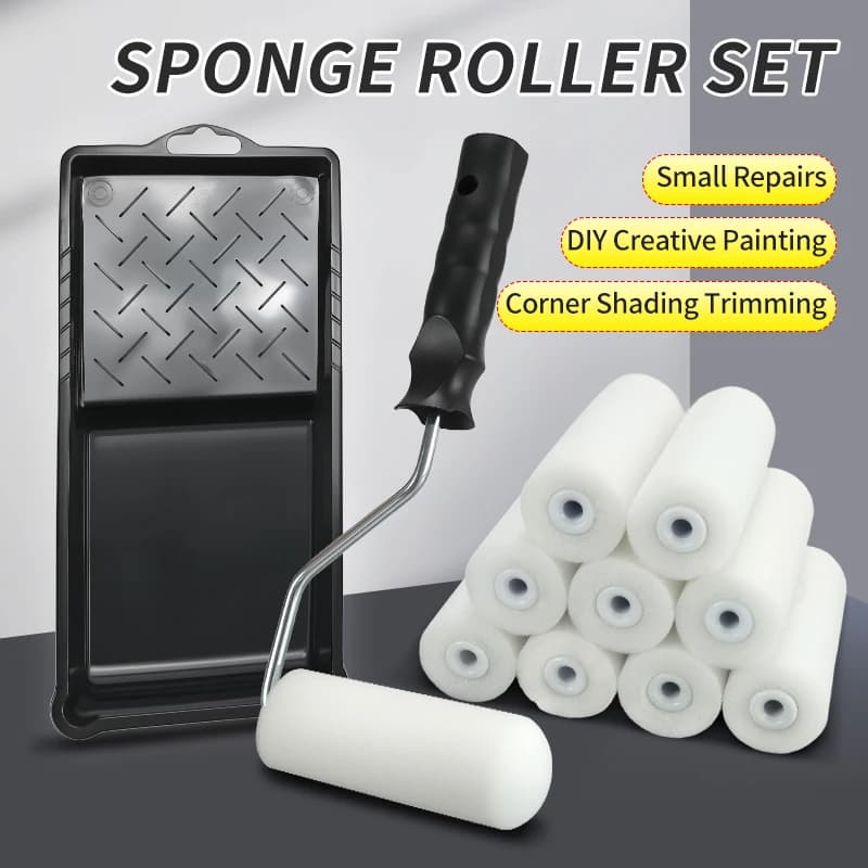 Paint Foam Roller Kit Thumb Paint Roller with Tray For House Painting DIY Brush With 10 Roller