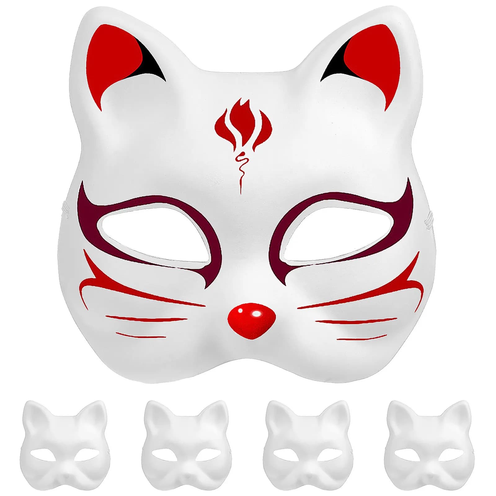 5Pcs Cat Face Blank Paper Masks DIY to Paint Animal Half Masks for Masquerade Cosplay Halloween Party Masquerade Cosplay Masks,