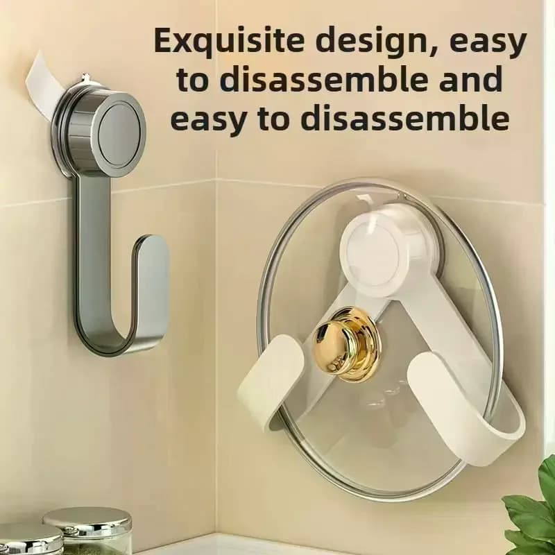 Suction Cup Rotating Kitchen Organizer-Wall-Mounted Pot Lid Rack With Hooks,Multi-Functional Holder & Chopping Boards Drill-Fre
