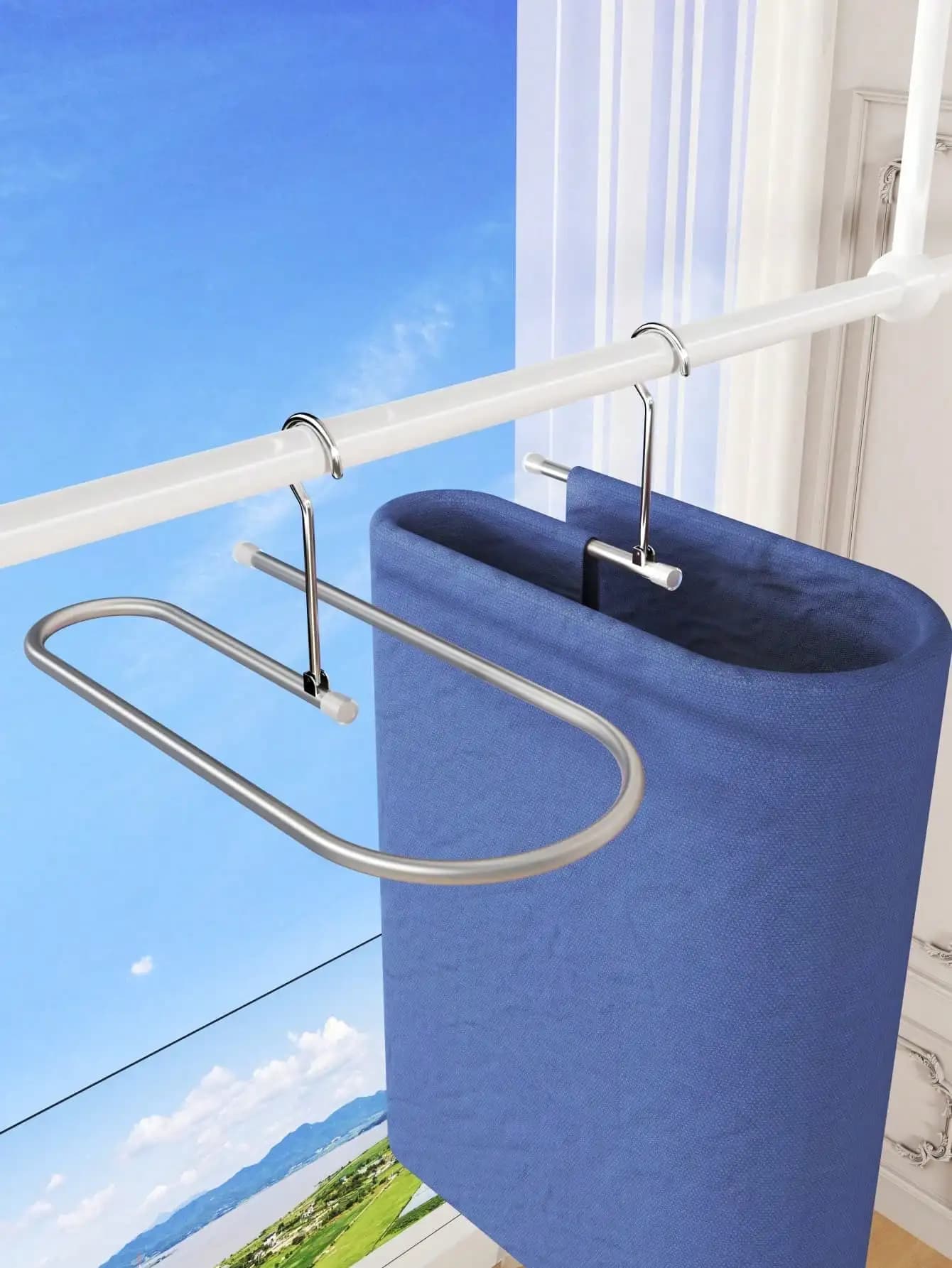 Stendibiancheria pieghevole in acciaio inossidabile, 1 pezzo, salvaspazio, adatto per casa e balcone, materiale in acciaio inossidabile resistente, utilizzabile per asciugare coperte, lenzuola, asciugamani e tende, decorazioni per la casa, prodotto per l'organizzazione domestica