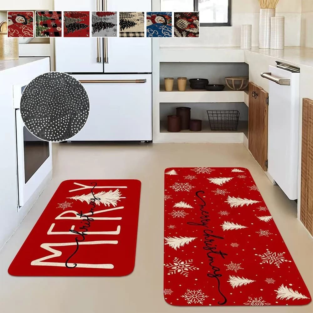 Tappetini da cucina antiscivolo Natale Camera da letto Soggiorno Tappeto in velluto di cristallo Tappeti lunghi lavabili Zerbino d'ingresso del bagno