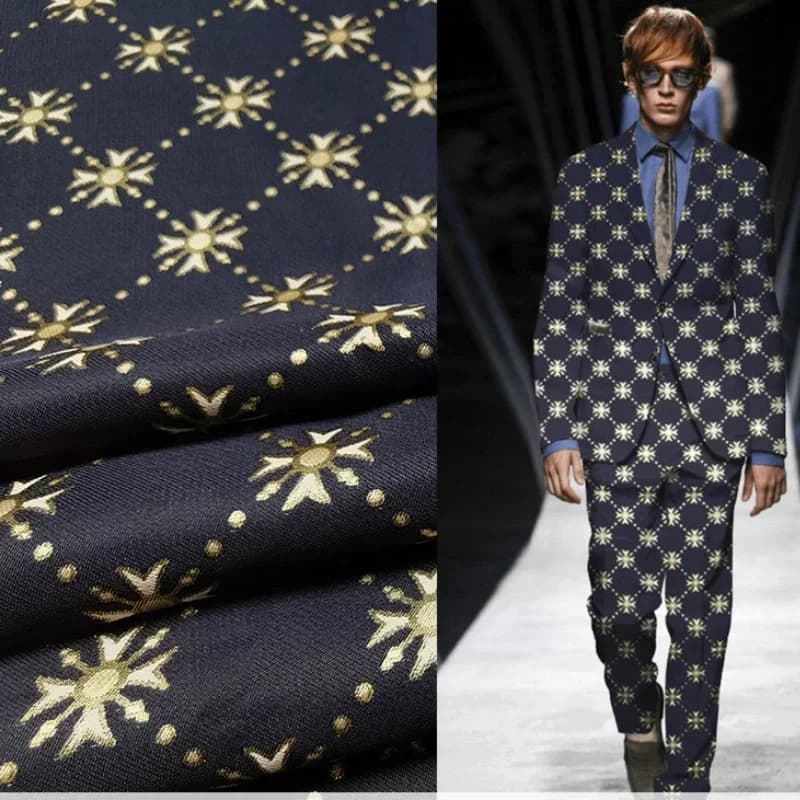 Brocade Satin Fabric High-grade Gold Thread Jacquard Suit Stiff Windbreaker Suit Yarn-dyed Cloth Sewing By The Yard