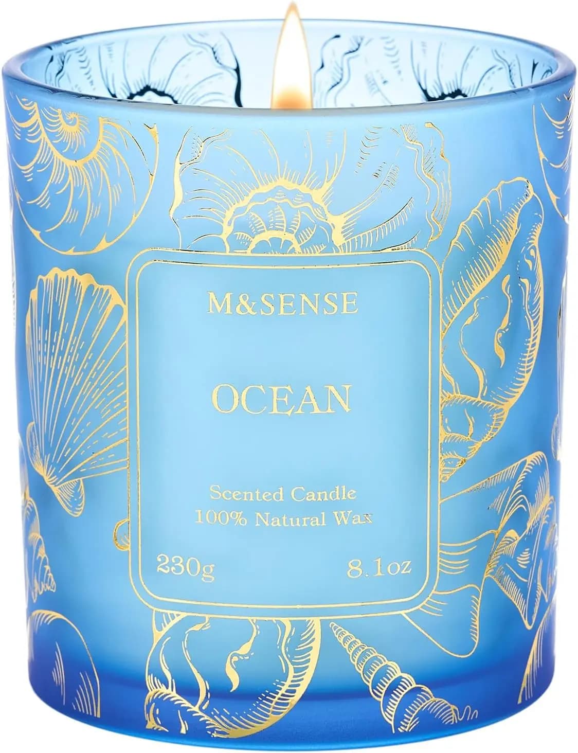 Candela Profumata all'Oceano in Cera di Soia Naturale, 8.1oz Non Tossica, Combustione Lenta di 42 Ore, Freschezza Estiva per Arredo Bagno, Regalo Antistress