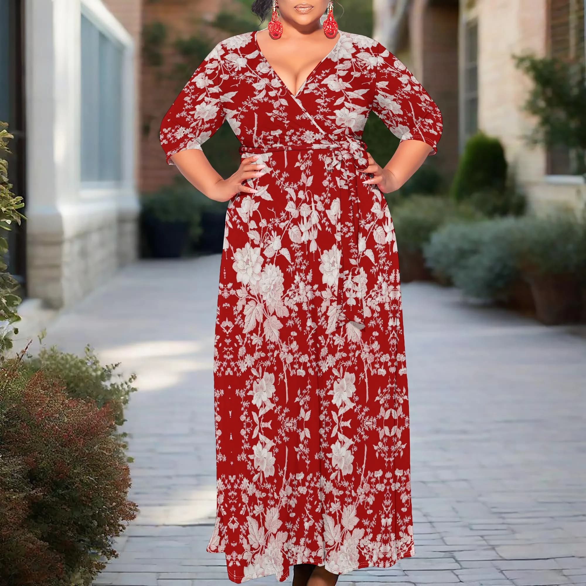 Abito lungo da donna con stampa linea a foglie stile estivo con cintura da indossare ogni giorno casual