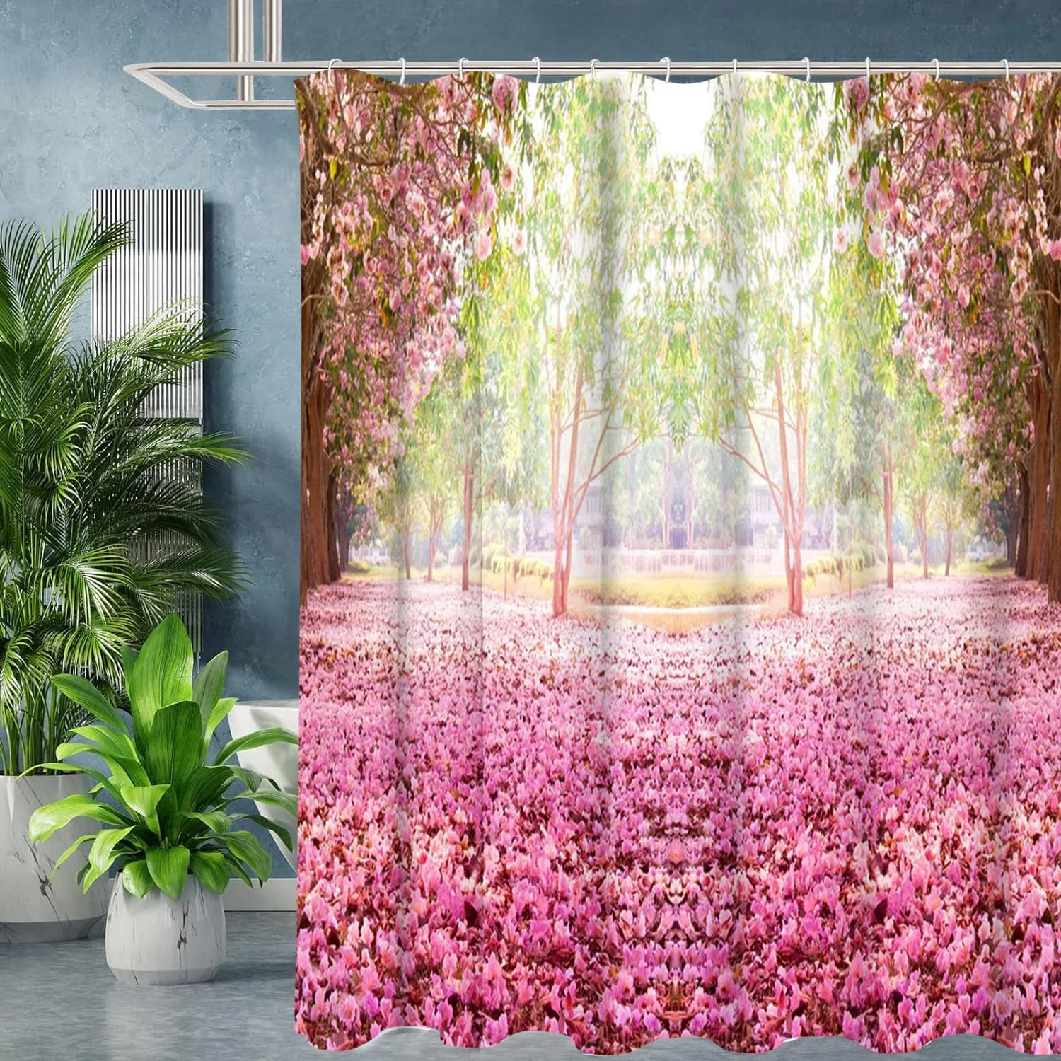Tenda da bagno con motivo Cherry Blossom Grove Tenda da doccia per bagno impermeabile con 12 ganci Home Deco