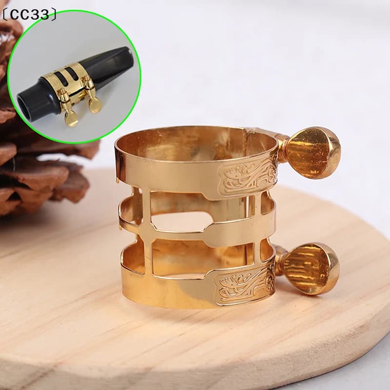 Double Screw Adjustment Saxophone Ligature Gold Color Copper Compact Durable For Alto Sax Saxophone Ligature Fastener〔CC33〕