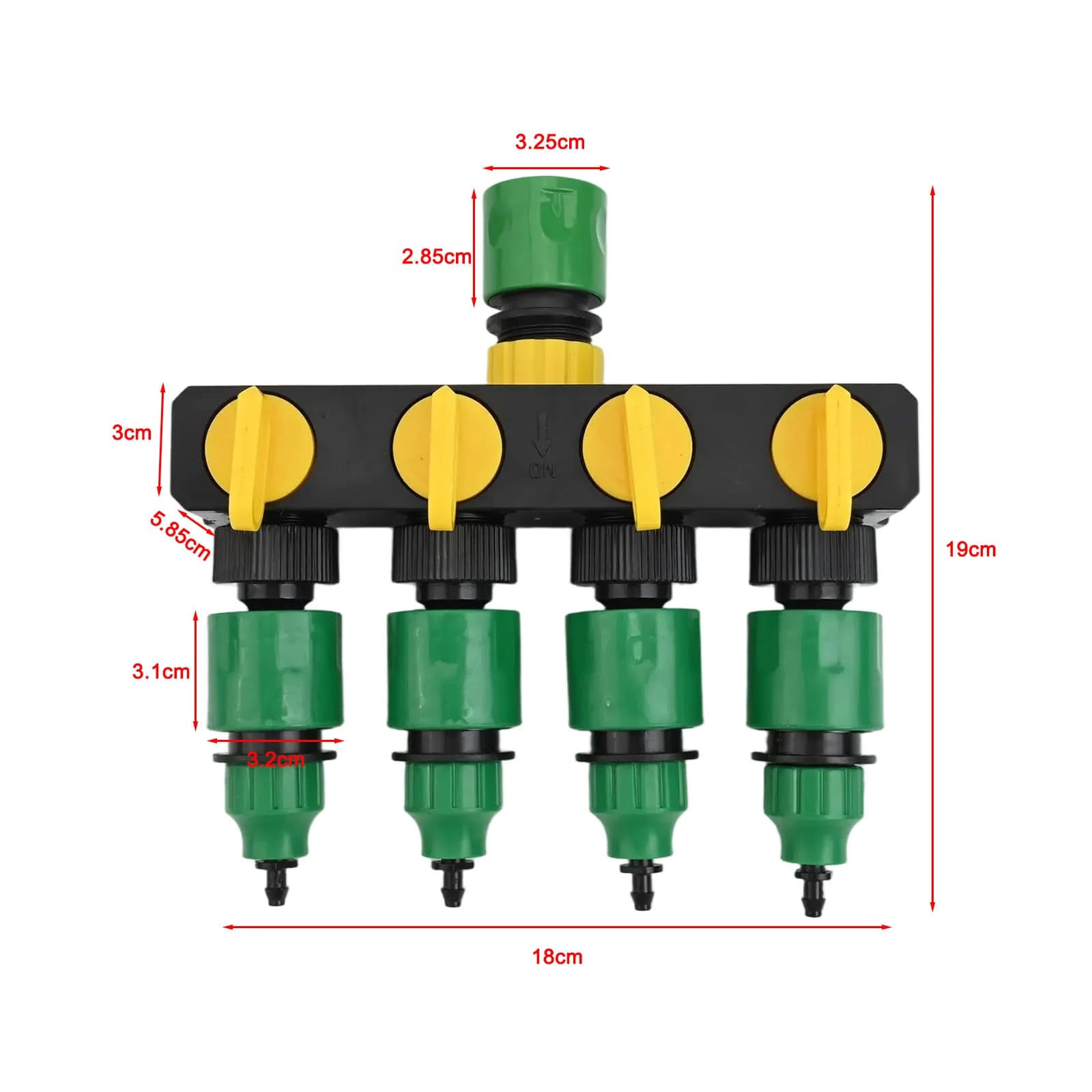 Divisore d'acqua a 4 vie per irrigazione efficiente, controllo individuale del tubo, versatile per sistema di irrigazione automatico da giardino