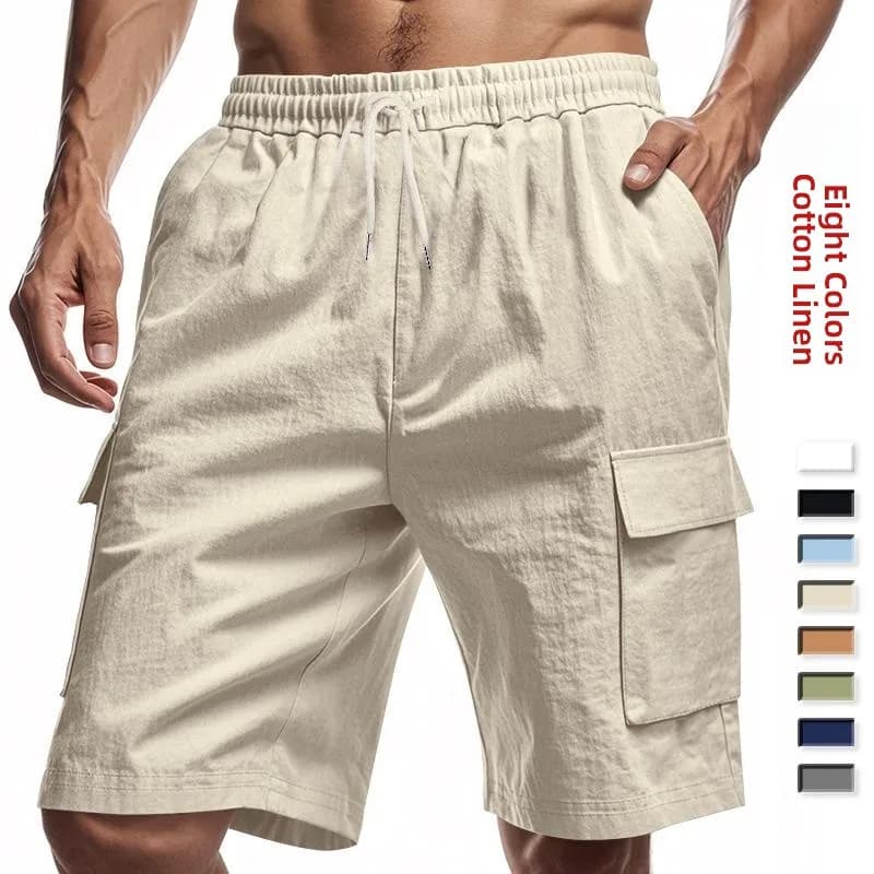 Men's Outdoor Sports Short Shorts with Multiple Pockets Workwear Five-Quarter Length Neutral Style Non-Stretch Military Green